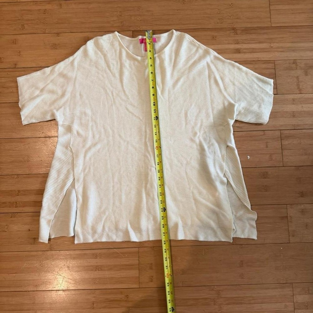 Vintage womens cream short sleeve top oversized ribbed crewneck top side slits L - Picture 3 of 4